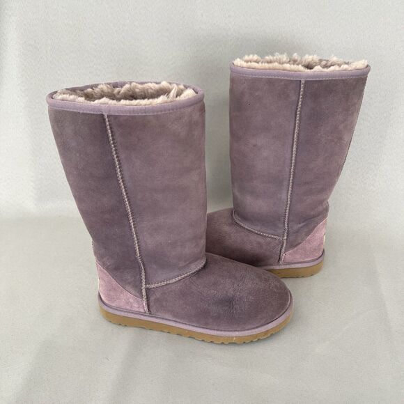 Womens UGG Boots Classic Tall Purple Sheepskin Suede Wool Boho Malibu Sz 6 Fits7 - Picture 2 of 16